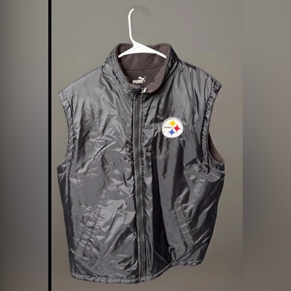 Puma Other - PUMA Pittsburgh Steelers Reversible Vest Men’s L Black Fleece Nylon NFL Jacket